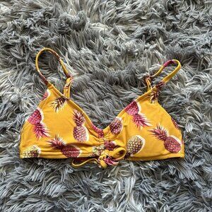 Aerie Pineapple Bikini Ruched Top Yellow Pink Bikini Top Womens Size XS‎ Beach